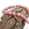 Collier en perles rondes de rhodonite et acier dore