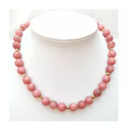 Collier en perles rondes de rhodonite et acier dore