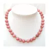 Collier en perles rondes de rhodonite et acier dore