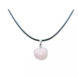 Collier fin cuir noir avec pendentif quartz rose