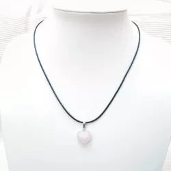 Collier fin cuir noir avec pendentif quartz rose
