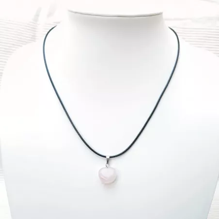 Collier fin cuir noir avec pendentif quartz rose