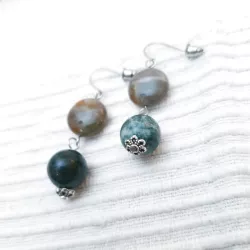 Boucles d’oreilles Gallium pendantes en pierres naturelles et acier inoxydable