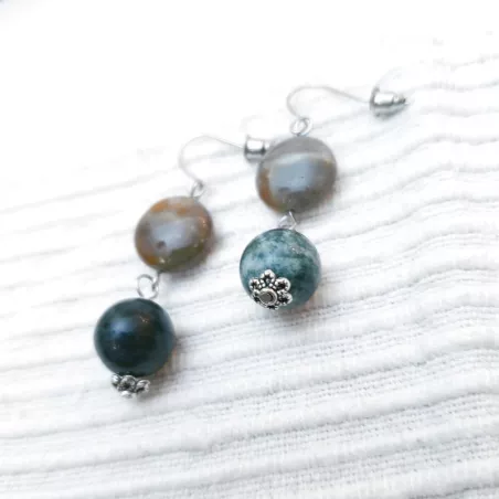 Boucles d’oreilles Gallium pendantes en pierres naturelles et acier inoxydable