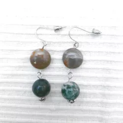 Boucles d’oreilles Gallium pendantes en pierres naturelles et acier inoxydable
