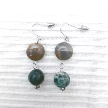 Boucles d’oreilles Gallium pendantes en pierres naturelles et acier inoxydable