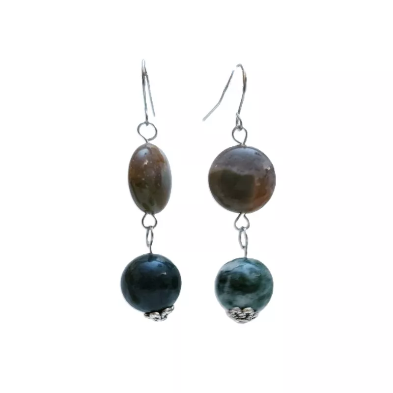 Boucles d’oreilles Gallium pendantes en pierres naturelles et acier inoxydable Boucles d’oreilles Gallium pendantes en pierres naturelles et acier inoxydable