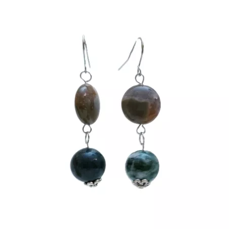 Boucles d’oreilles Gallium pendantes en pierres naturelles et acier inoxydable