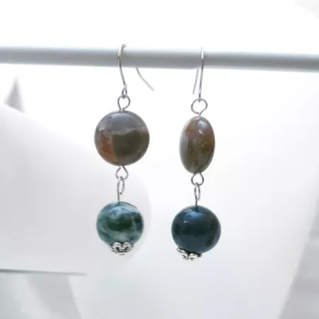 Boucles d’oreilles Gallium pendantes en pierres naturelles et acier inoxydable