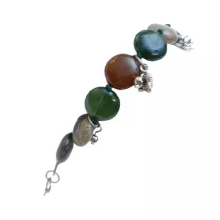 bracelet gallium en pierres naturelles plates avec breloques argentées bouly&cailloux