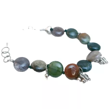 bracelet gallium en pierres naturelles plates avec breloques argentées bouly&cailloux