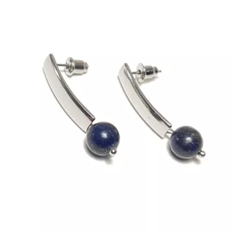 Boucles d'oreilles pendantes en acier inoxydable et pierre lapis lazuli