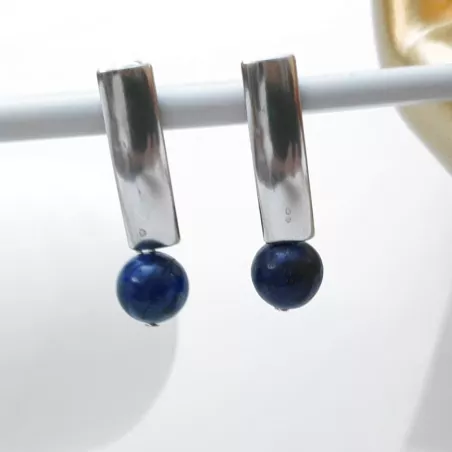Boucles d'oreilles pendantes en acier inoxydable et pierre lapis lazuli