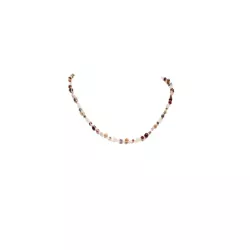 Collier crochet Pioui avec pierres naturelles quartz rose jaspe et grenat, fermoir en acier inoxydable doré