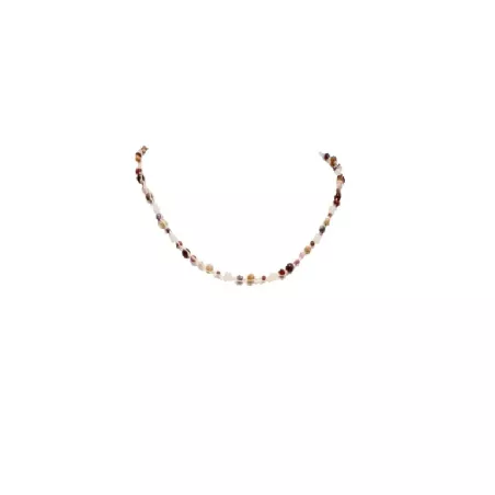Collier crochet Pioui avec pierres naturelles quartz rose jaspe et grenat, fermoir en acier inoxydable doré