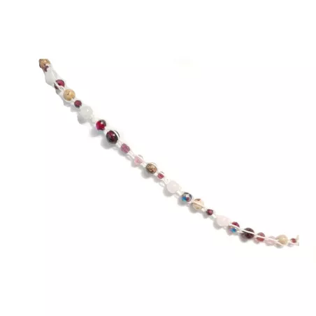Collier crochet Pioui avec pierres naturelles quartz rose jaspe et grenat, fermoir en acier inoxydable doré