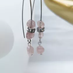 Boucles d'oreilles grands crochets en acier inoxydable et quartz rose