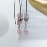 Boucles d'oreilles grands crochets en acier inoxydable et quartz rose
