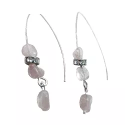 Boucles d'oreilles grands crochets en acier inoxydable et quartz rose