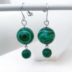 Boucles d’oreilles pendantes crochets en malachite et acier inoxydable