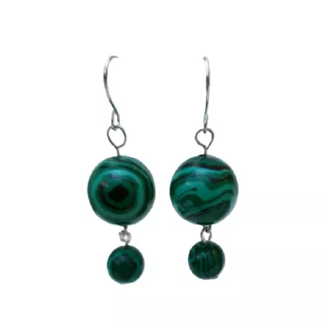 Boucles d’oreilles pendantes crochets en malachite et acier inoxydable