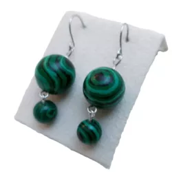 Boucles d’oreilles pendantes crochets en malachite et acier inoxydable