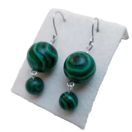 Boucles d’oreilles pendantes crochets en malachite et acier inoxydable