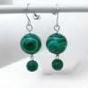 Boucles d’oreilles pendantes crochets en malachite et acier inoxydable