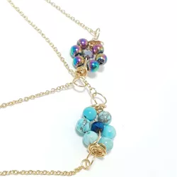 collier long rope Alysson acier inoxydable argenté ou dorée avec fleurs en pierres naturelles