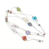collier long rope Alysson acier inoxydable argenté ou dorée avec fleurs en pierres naturelles