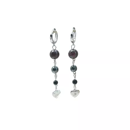 Boucles Mimi pendantes en pierres naturelles et breloque coeur