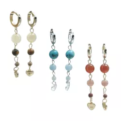 Boucles Mimi pendantes en pierres naturelles et breloque coeur