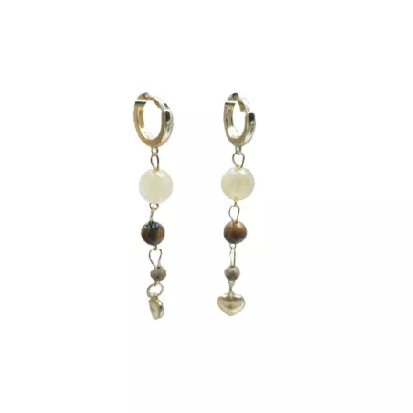 Boucles Mimi pendantes en pierres naturelles et breloque coeur