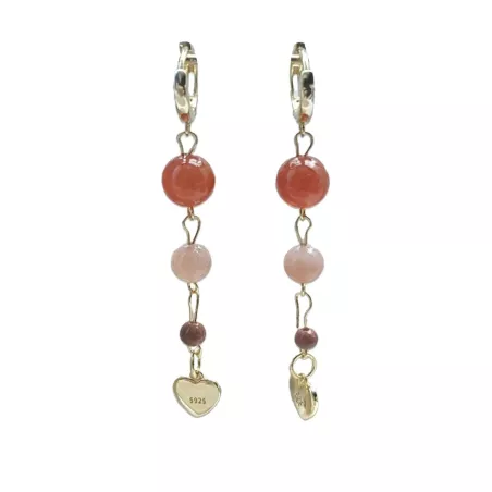 Boucles Mimi pendantes en pierres naturelles et breloque coeur