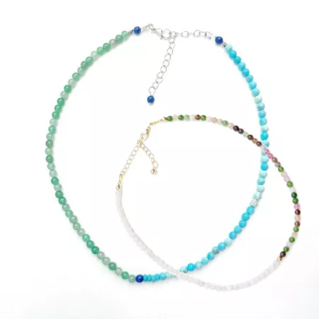 Collier Mwa chocker en pierres naturelles bicolores