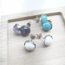 Boucles clous Cenelle cabochons pierre naturelle