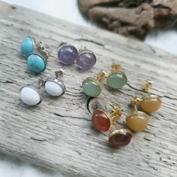 Boucles clous Cenelle cabochons pierre naturelle