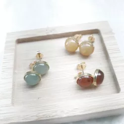 Boucles clous Cenelle cabochons pierre naturelle