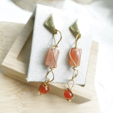 Boucles Berenice en acier inoxydable et perles cylindres naturelles