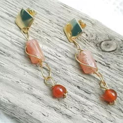 Boucles Berenice en acier inoxydable et perles cylindres naturelles