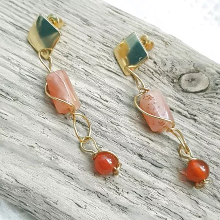 Boucles Berenice en acier inoxydable et perles cylindres naturelles