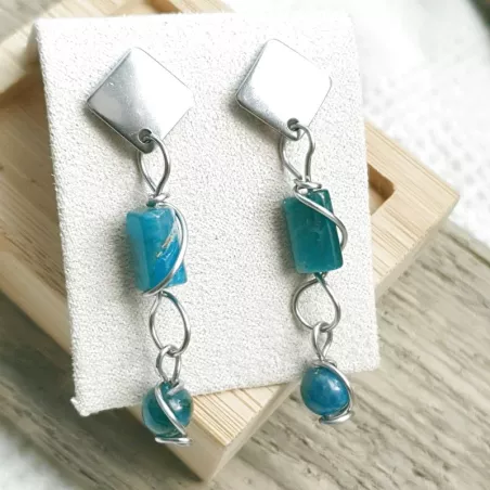 Boucles Berenice en acier inoxydable et perles cylindres naturelles