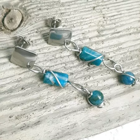 Boucles Berenice en acier inoxydable et perles cylindres naturelles