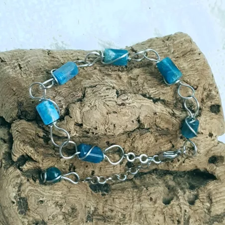 Bracelet Berenice en acier inoxydable et pierres cylindres naturelles