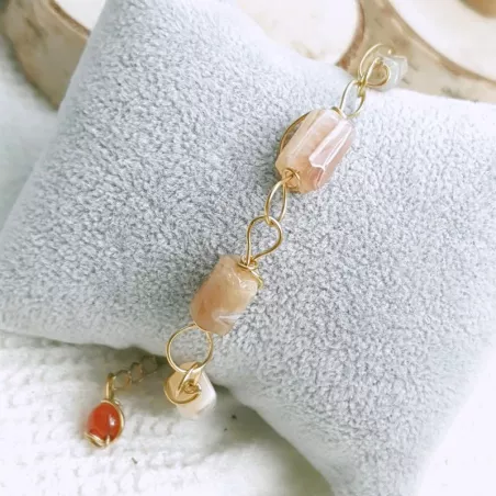 Bracelet Berenice en acier inoxydable et pierres cylindres naturelles