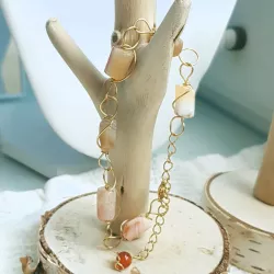 Bracelet Berenice en acier inoxydable et pierres cylindres naturelles