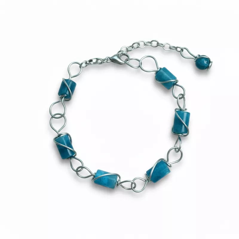 Bracelet Berenice en acier inoxydable et pierres cylindres naturelles Bracelet Berenice en acier inoxydable et pierres cylindres naturelles