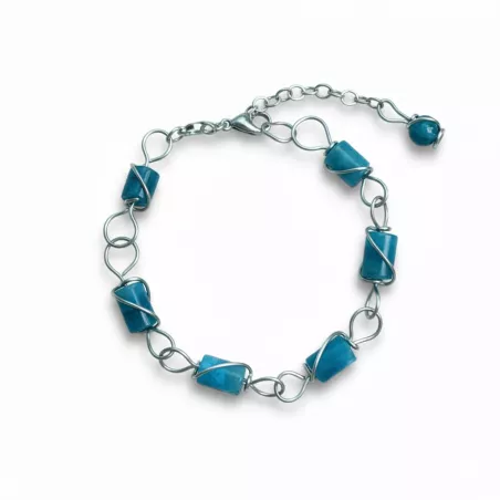 Bracelet Berenice en acier inoxydable et pierres cylindres naturelles