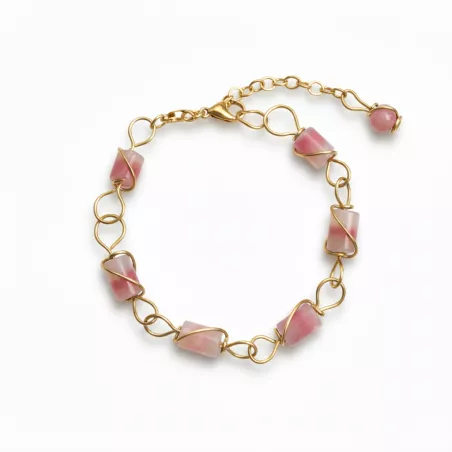 Bracelet Berenice en acier inoxydable et pierres cylindres naturelles