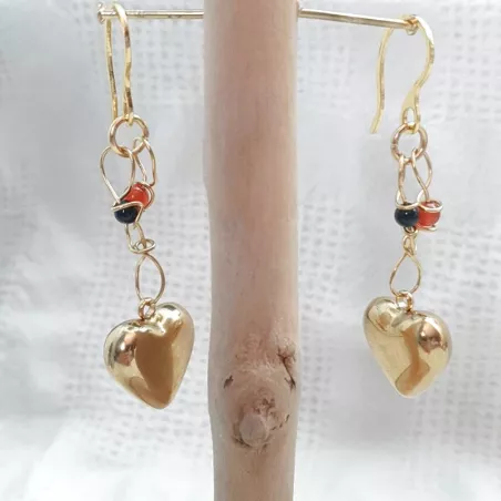 Boucles doreilles cœurs pierres chakras argent or